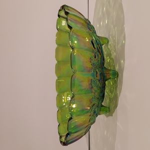 Large Iridescent Green Oval Footed Fruit Encrusted Bowl